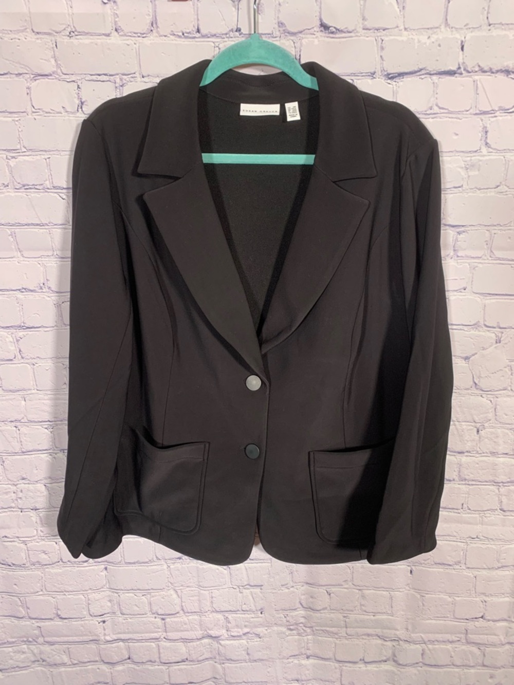 Susan Graver Womens Double Button Blazer Black Size 1XP Preppy Business Corpcore